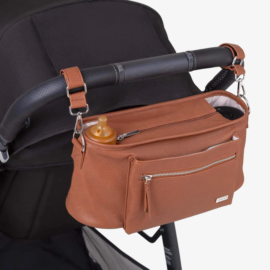 Vanchi Pram Caddy Pebbled Tan - Stylish and Functional Stroller Organizer for Diaper Bags & Baby Essentials - Perfect for Shopping, Travel & Daily Walks