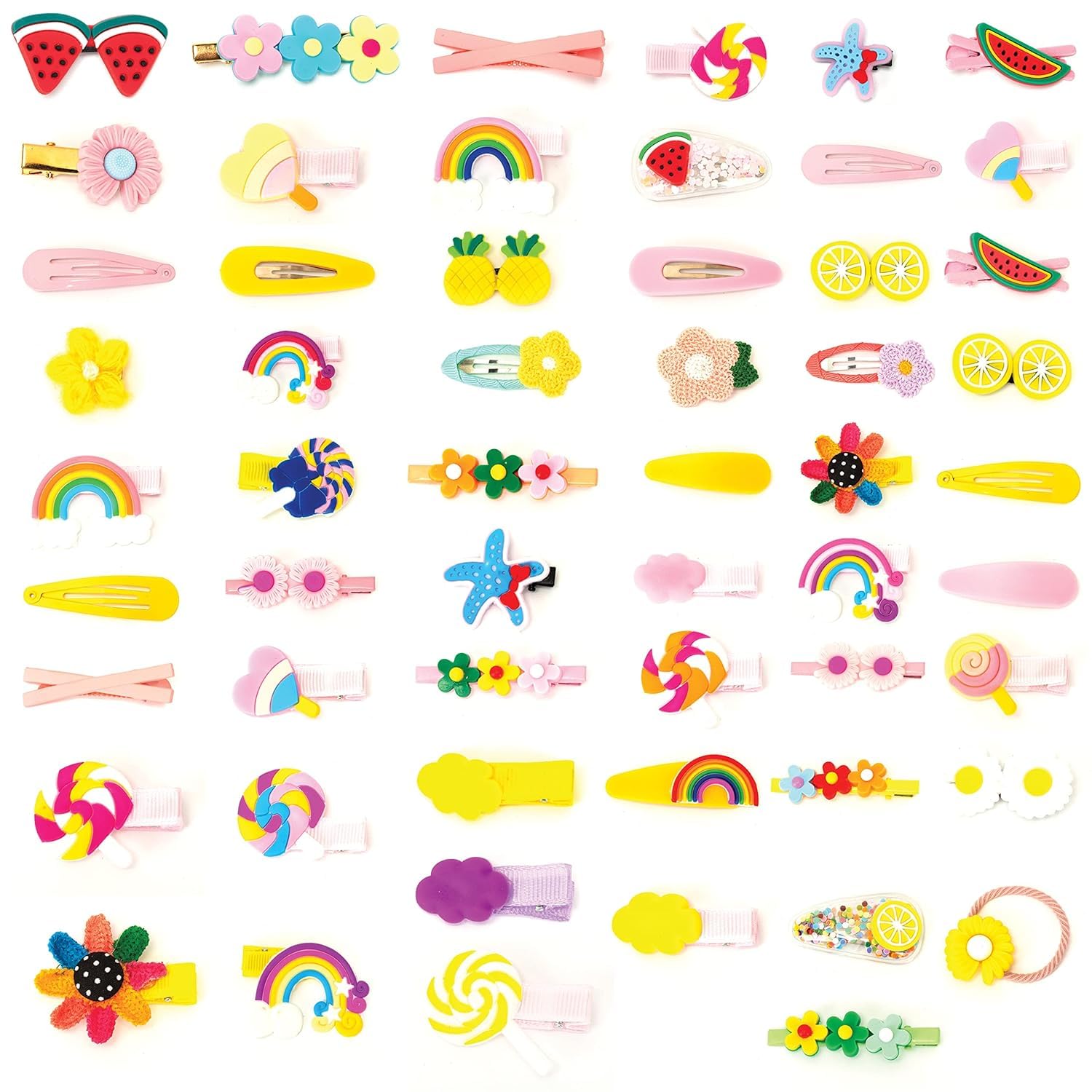 14-Piece Cute Non-Slip Hair Clips Set for Girls, Kids & Toddlers - Bear, Rainbow, Flower, Fruit, Dessert & Butterfly Hair Barrettes & Pins - Perfect for School, Parties & Daily Styling