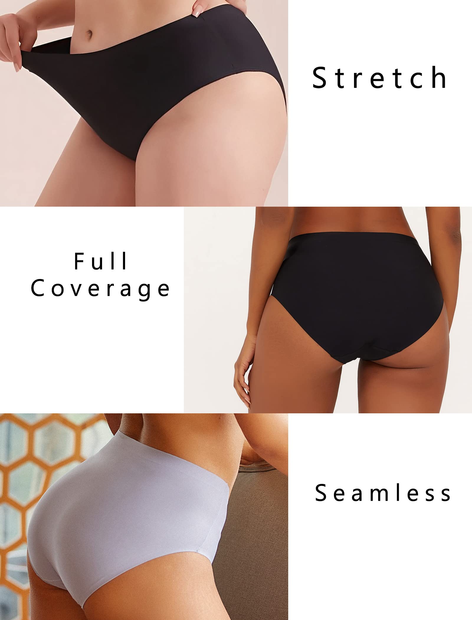 FINETOO Women's High Waisted Seamless Underwear - Full Coverage No Show Panties for Ladies, Regular & Plus Size (S-XXL) - Comfortable Everyday Wear for Work, Yoga & Travel