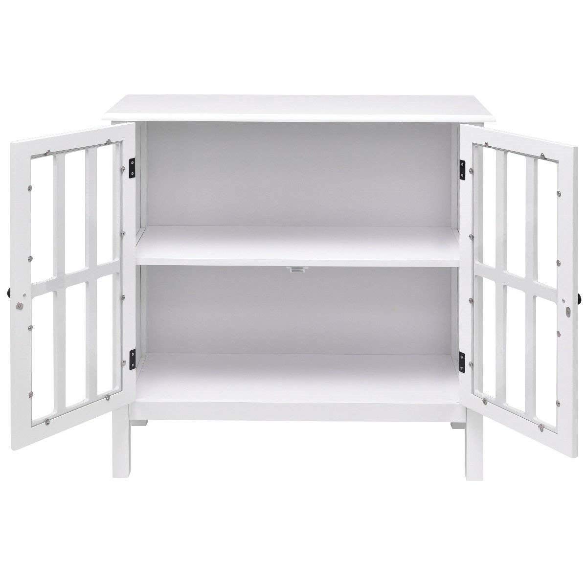 White Wood Bathroom Storage Floor Cabinet with Glass Doors - Modern Bathroom Organizer for Towels, Toiletries & Cosmetics - Perfect for Small Spaces, Apartments & Vanities