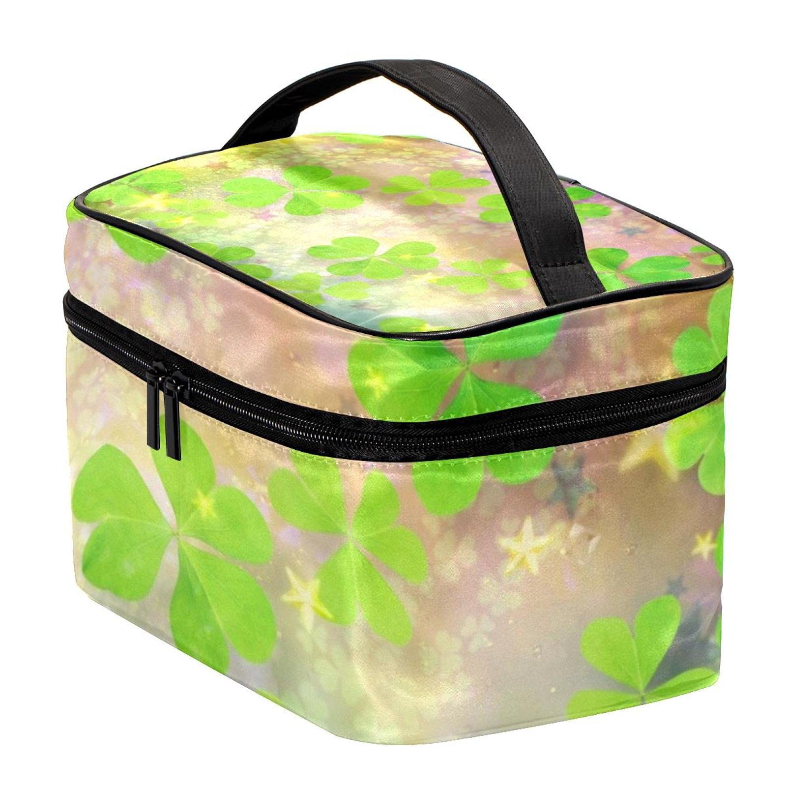 Eco-Friendly Green Leaves Print Large Travel Makeup Bag - Waterproof Cosmetic Organizer with Zipper for Women & Girls | Perfect for Vacation, Gym, and Daily Essentials Storage