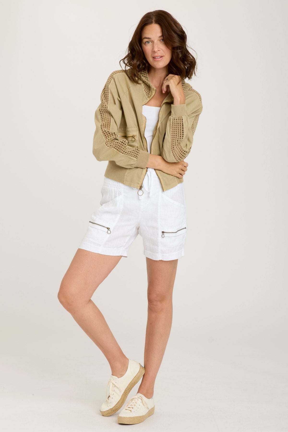 Gillian Bomber Jacket - Linwood Sands Pigment Coated Waterproof Windbreaker for Men & Women | Outdoor Hiking, Travel, and Casual Wear