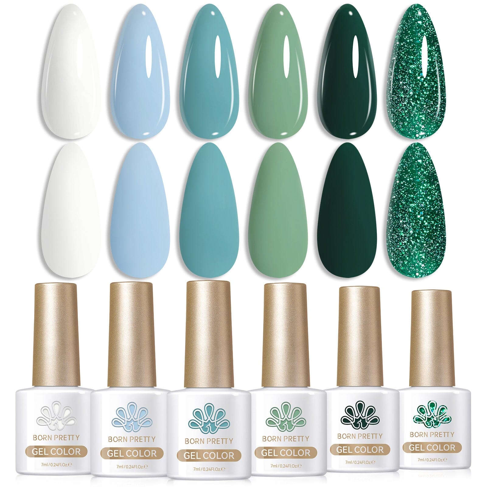 6 Colors Green Gel Polish Set S06 Amazon Rainforest 7ml - Long Lasting Nail Polish Kit for Manicure & Pedicure at Home or Salon