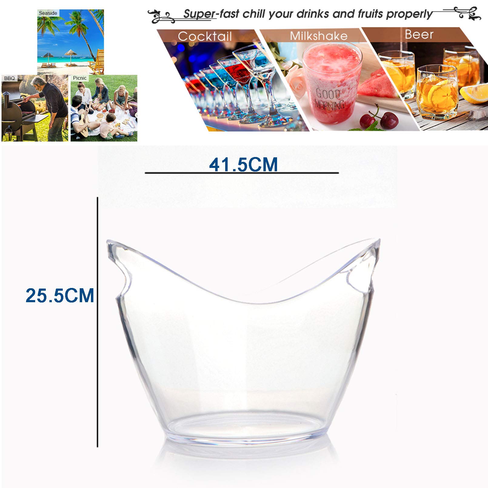 Clear Plastic Ice Bucket 3.5 Liter - Large Capacity Wine & Champagne Cooler - Beer Bottle Chiller for Parties, BBQs, Picnics & Outdoor Events - Durable Storage Tub for Indoor & Outdoor Use