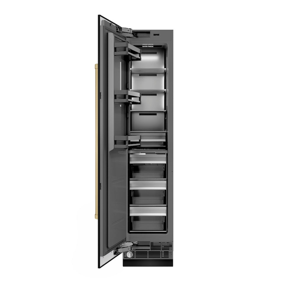 ZLINE Autograph Edition 18 Inch 8.6 cu ft Left Hinge Column Freezer - Black Stainless Steel with Graphite Gray Interior & Champagne Bronze Accents (RCFVLZ BS 18 CB) | Perfect for Home Kitchen, Basement, Garage & Commercial Use