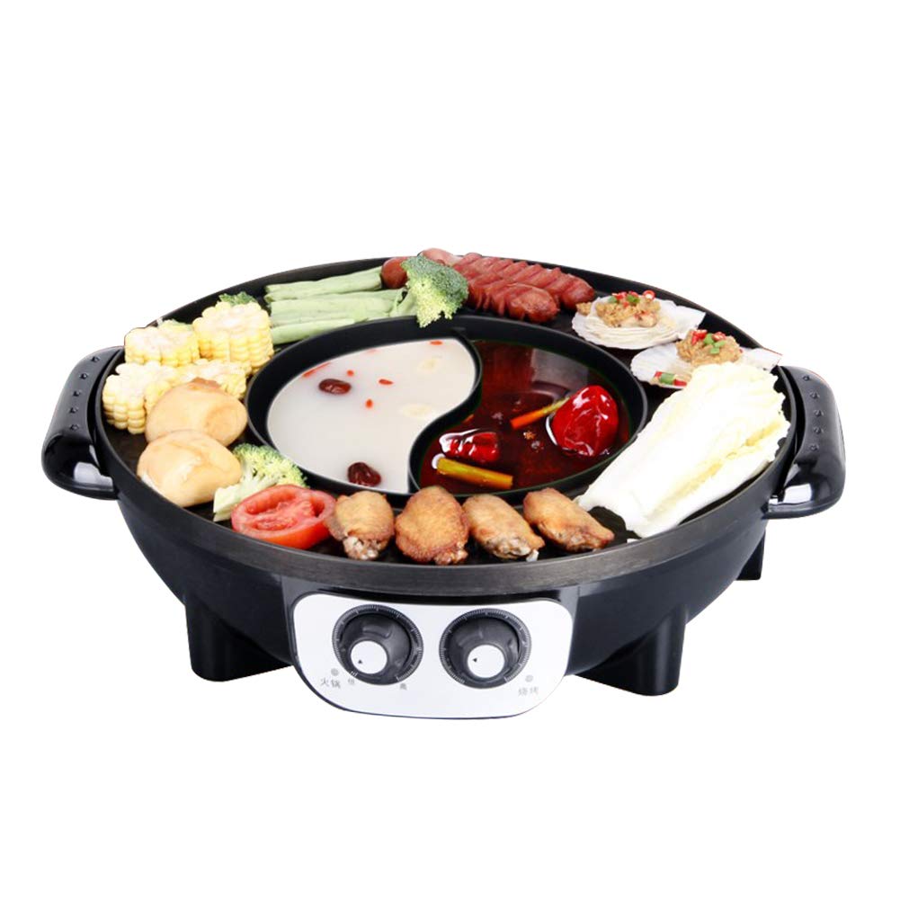 YJIUJIU Electric Korean BBQ Grill & Hot Pot - Smokeless Non-Stick Tabletop Grill with Divider for Indoor Cooking | Perfect for Family Gatherings, Fondue Parties & Asian Cuisine at Home