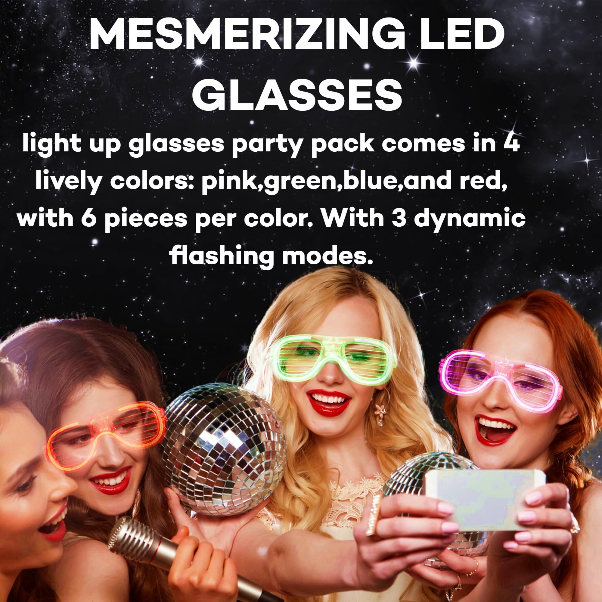 Fsmiling 24 Pack LED Light Up Glasses for Adults - Glow in The Dark Party Glasses, Fun Party Favors & Accessories for Halloween, Raves, Concerts & Night Events