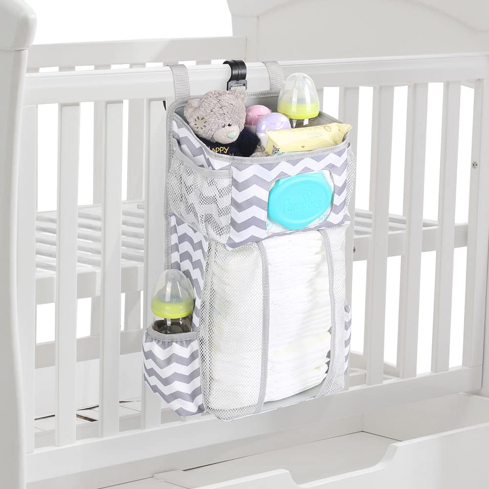 DZOZO Hanging Diaper Caddy Organizer - Baby Nappy Storage Rack for Crib, Nursery & Travel - Multifunctional Diaper Holder with Pockets for Wipes, Creams & Essentials - Perfect for New Parents & Baby Showers