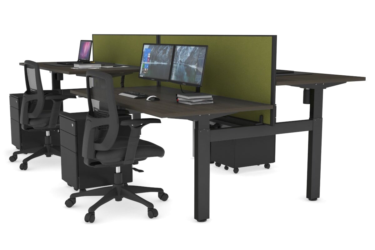 Adjustable 4-Person H Bench Workstation with Black Frame [1400L x 800W] - Perfect for Office, Coworking Spaces & Home Offices