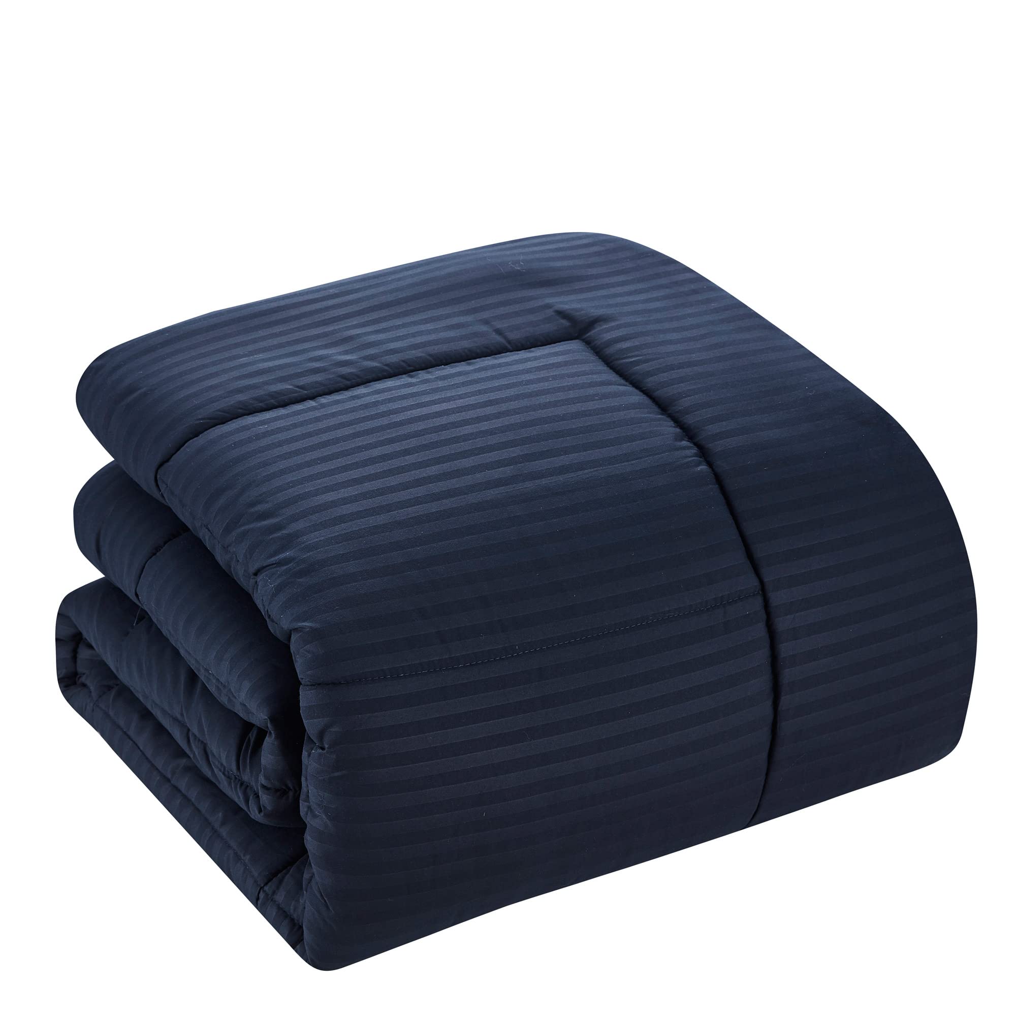 8-Piece Queen Comforter Set - Bed in a Bag with Bed Skirt, Fitted Sheet, Flat Sheet, 2 Pillowcases & 2 Shams - Dobby Navy Blue Luxury Bedding - Perfect for Master Bedroom, Guest Room & Dorm Decor