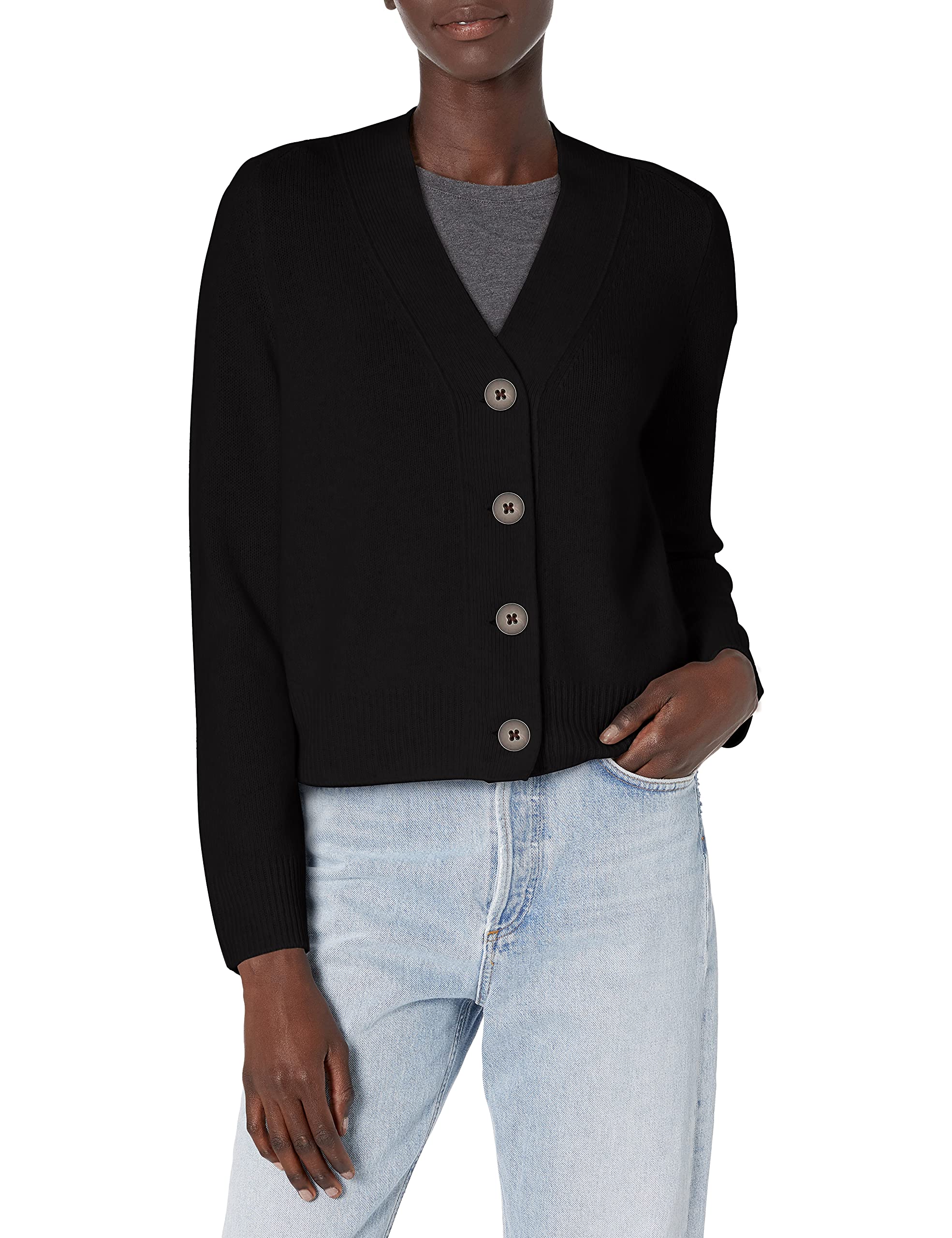 Vince Women's Shrunken Button Cardigan Sweater - Soft Knit Open Front Long Sleeve Wrap Cardigan for Work, Office & Casual Outfits