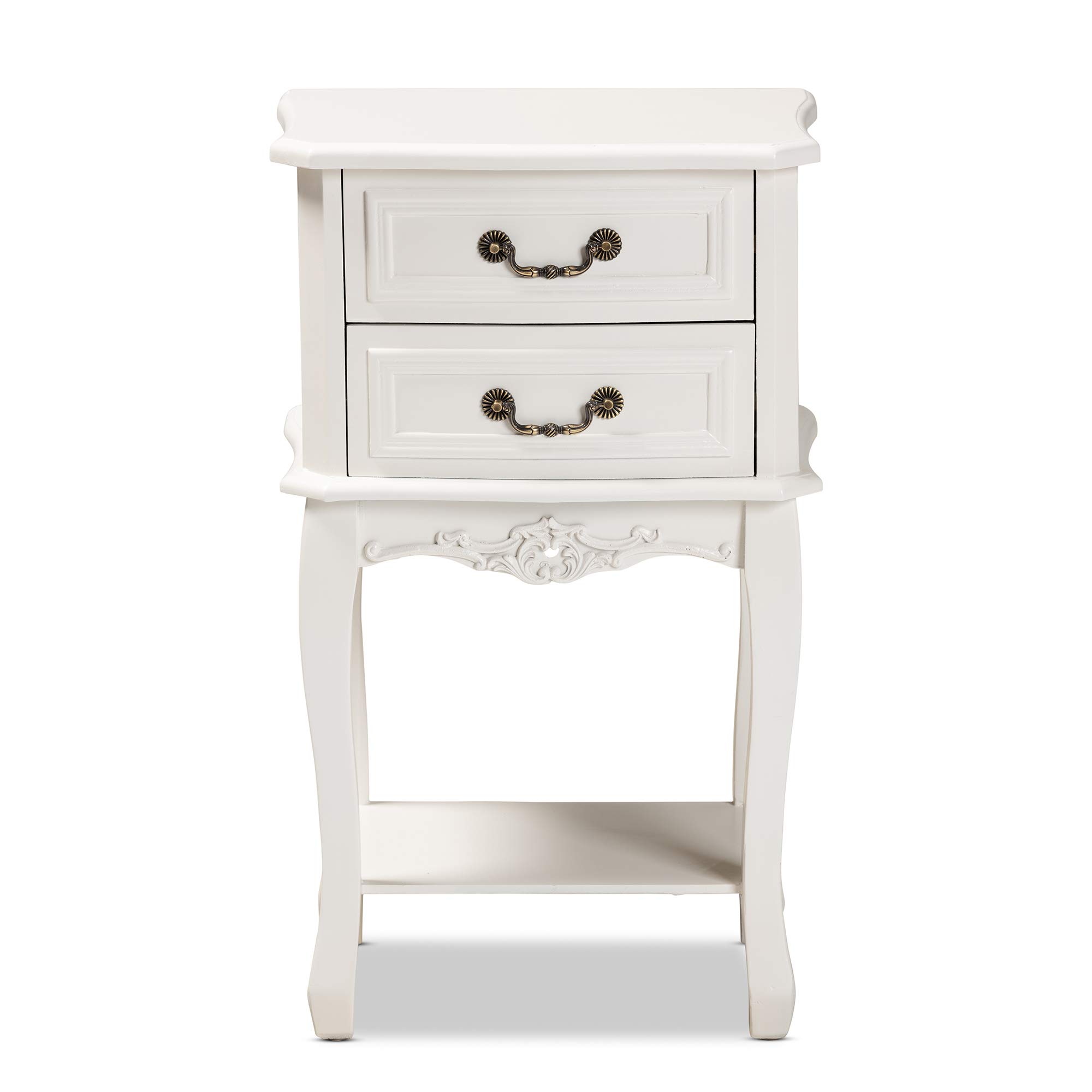 Baxton Studio Modern Nightstand with Brass Accents - White & Gold Bedside Table for Bedroom, Living Room, or Guest Room
