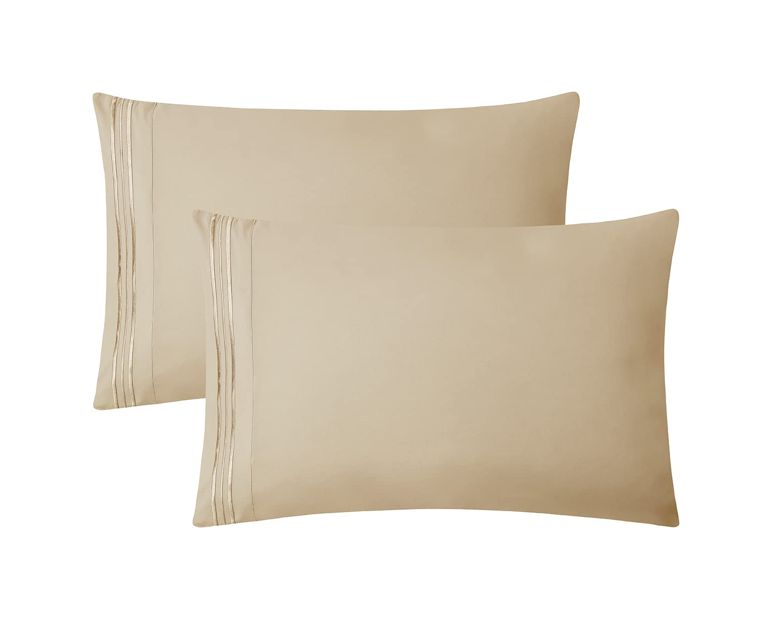 Premium Ultra Soft Microfiber Pillowcases Queen Size Set of 2 - Envelope Closure Standard Pillow Covers in Beige Cream - Perfect for Bedroom, Hotel, and Guest Room Comfort