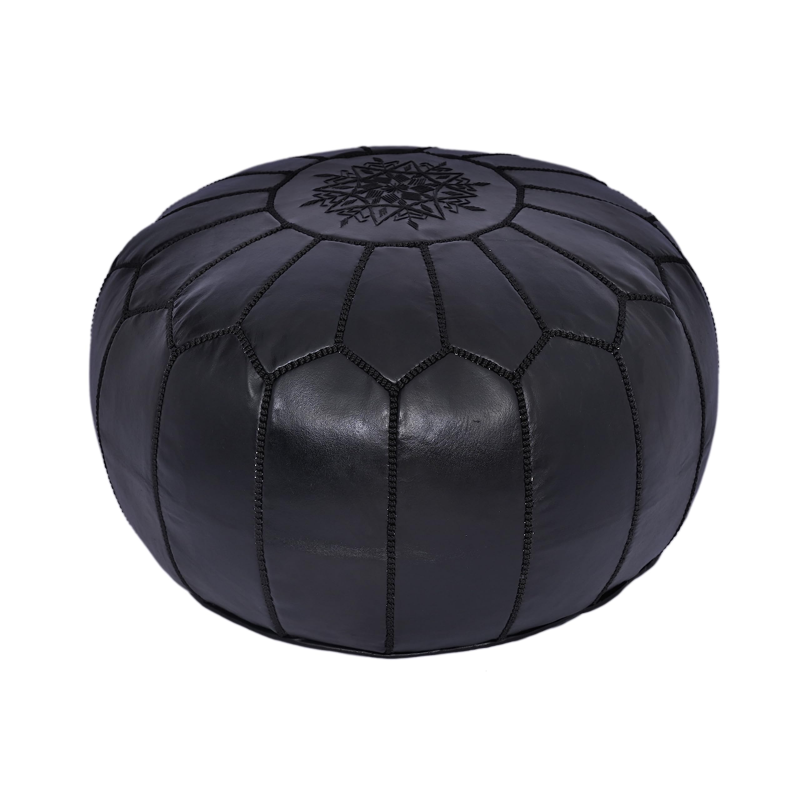 Genuine Leather Moroccan Round Pouf Ottoman - Unstuffed Footstool Cover for Boho Decor, Living Room, Bedroom & Kids Room - Perfect Wedding Gift & Home Accent - Handcrafted in Marrakesh Style for Cozy Seating & Stylish Relaxation