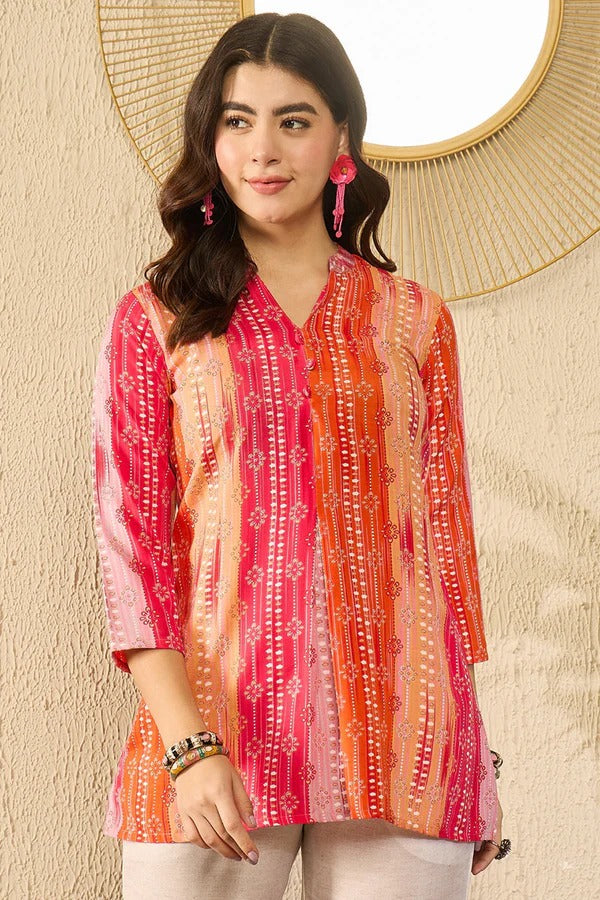 Stylish Orange Rayon Blend Floral Print Women's Casual Top - Perfect for Spring Outfits, Summer Dresses & Everyday Wear