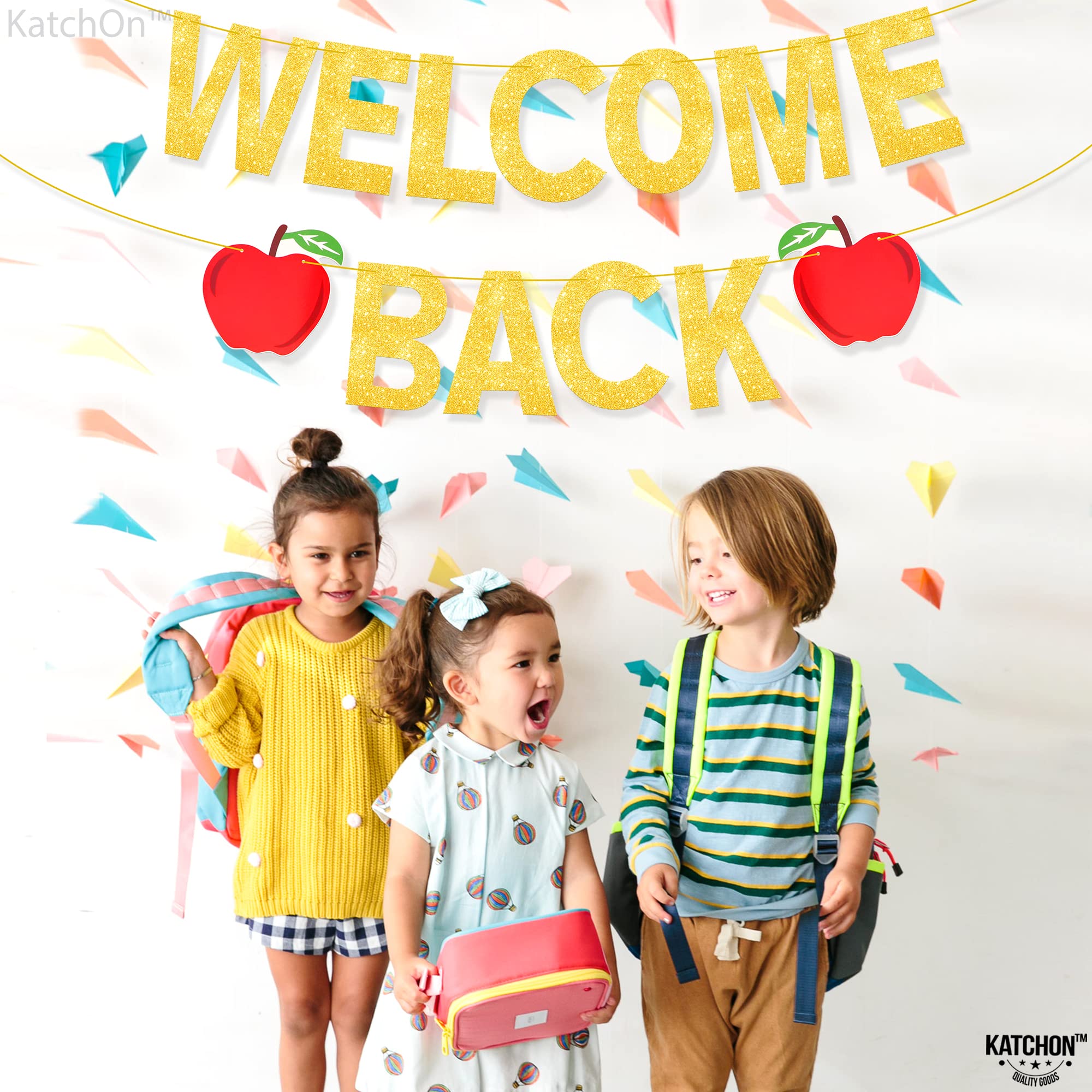 KatchOn 10ft Glitter Welcome Back to School Banner - Apple Themed Classroom Decorations for First Day of School | Perfect for Bulletin Boards, Classroom Walls & School Events