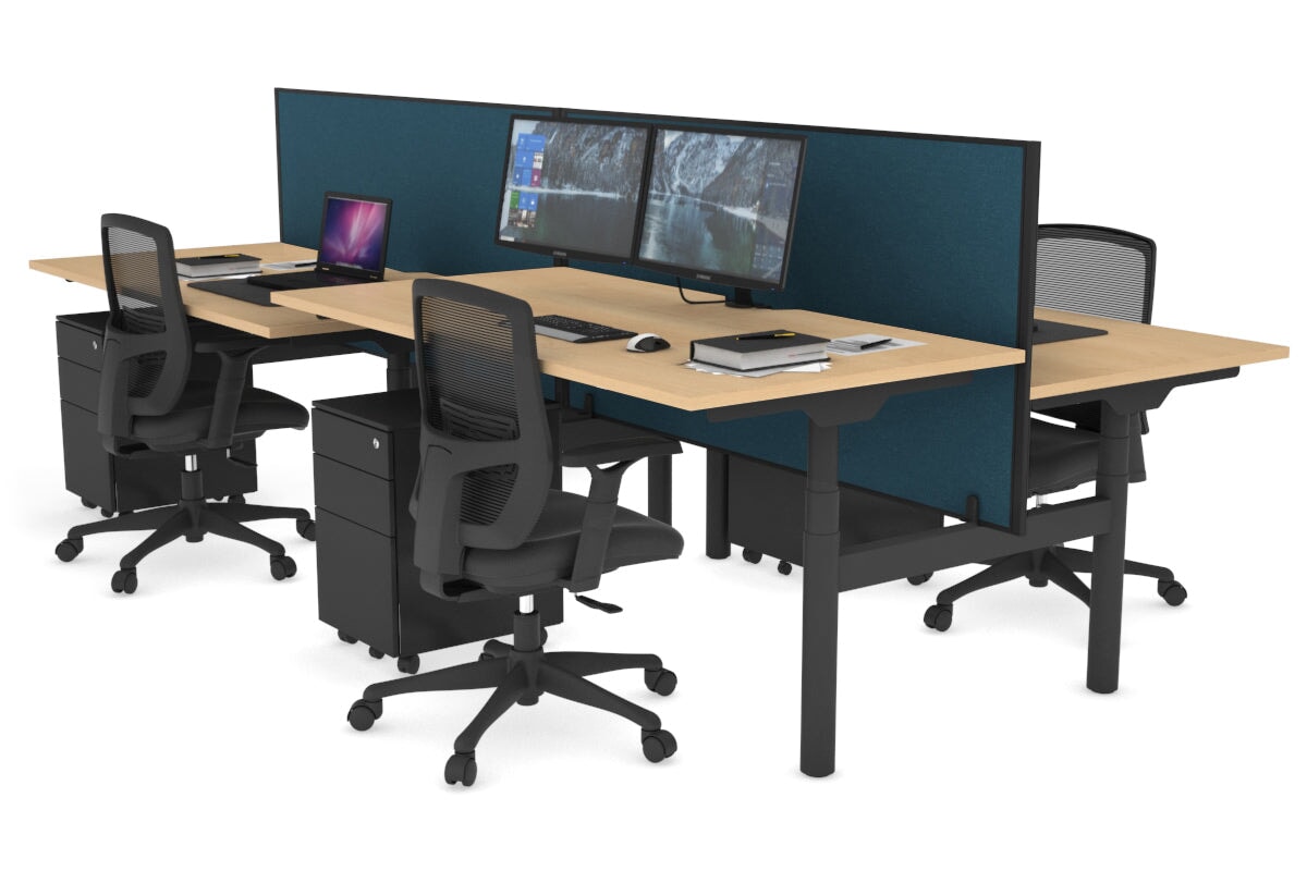 Flexi Premium Height Adjustable 4-Person H Bench Workstation - Black Frame [1200L x 800W with Cable Management] - Ideal for Office, Coworking Spaces & Home Offices