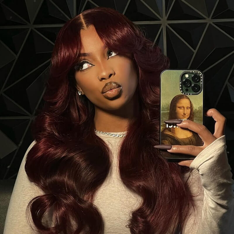 Eullair Pre-Colored Dark #99J Burgundy Frontal Wig - Natural Looking Human Hair Lace Front Wig for Women | Perfect Fall Color for Daily Wear, Parties & Special Occasions