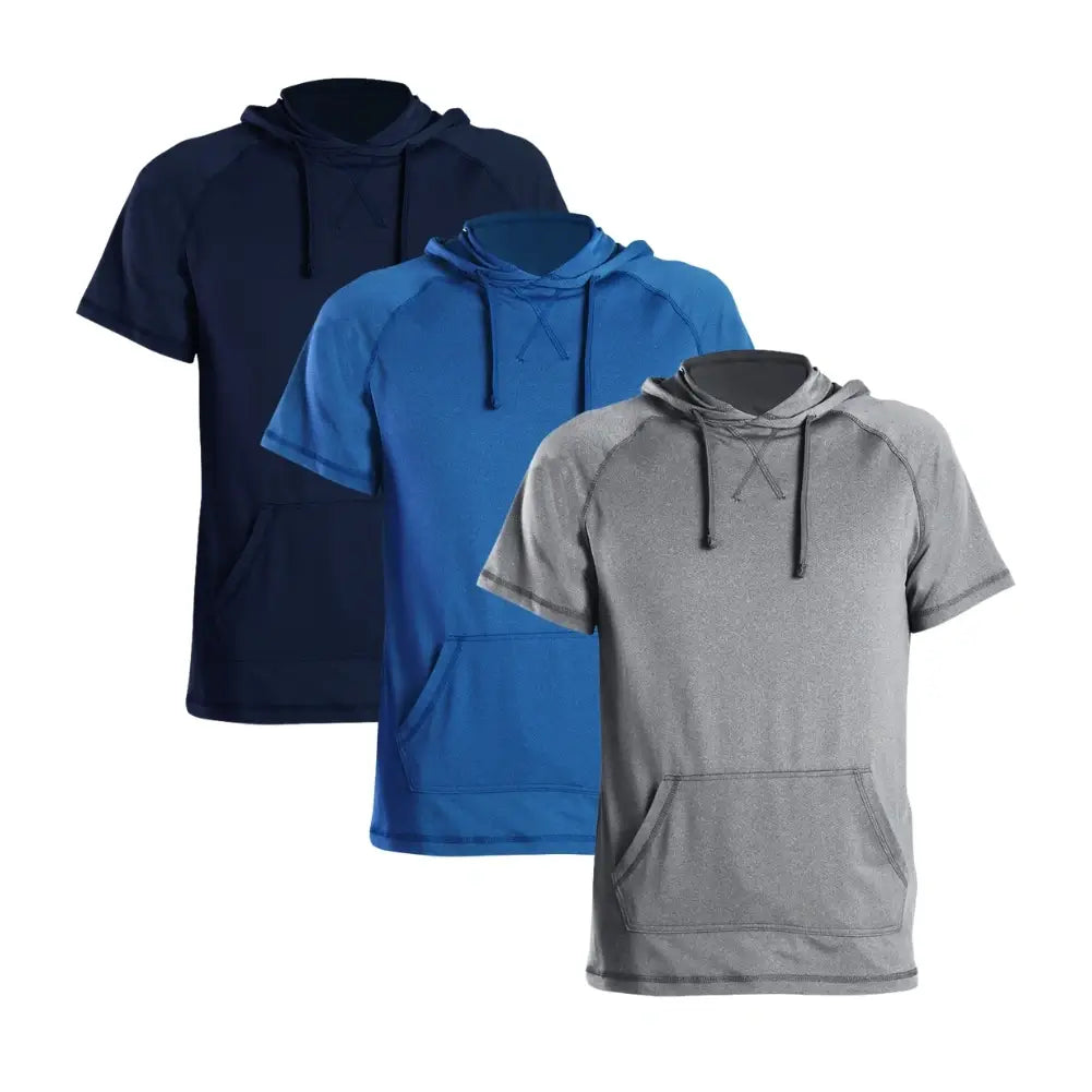 3 Pack Men's Performance Short Sleeve Hoodie - Moisture Wicking Athletic Shirts for Gym, Running & Outdoor Activities