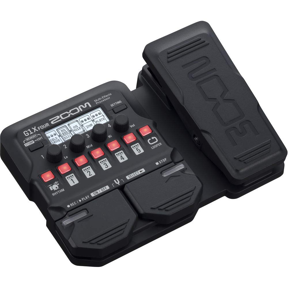 Zoom G1X Four Guitar Effects Processor with Expression Pedal, AD-16 9V Adapter, Right Angle Guitar Cable & Cleaning Cloth - Complete Guitar Pedal Bundle for Live Performances & Studio Recording