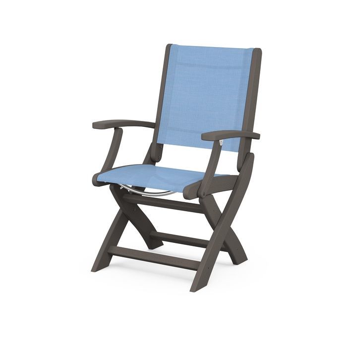 POLYWOOD Coastal Folding Chair - Durable Outdoor Furniture for Patio, Beach & Poolside - Weather-Resistant Adirondack Style Chair with Cup Holder