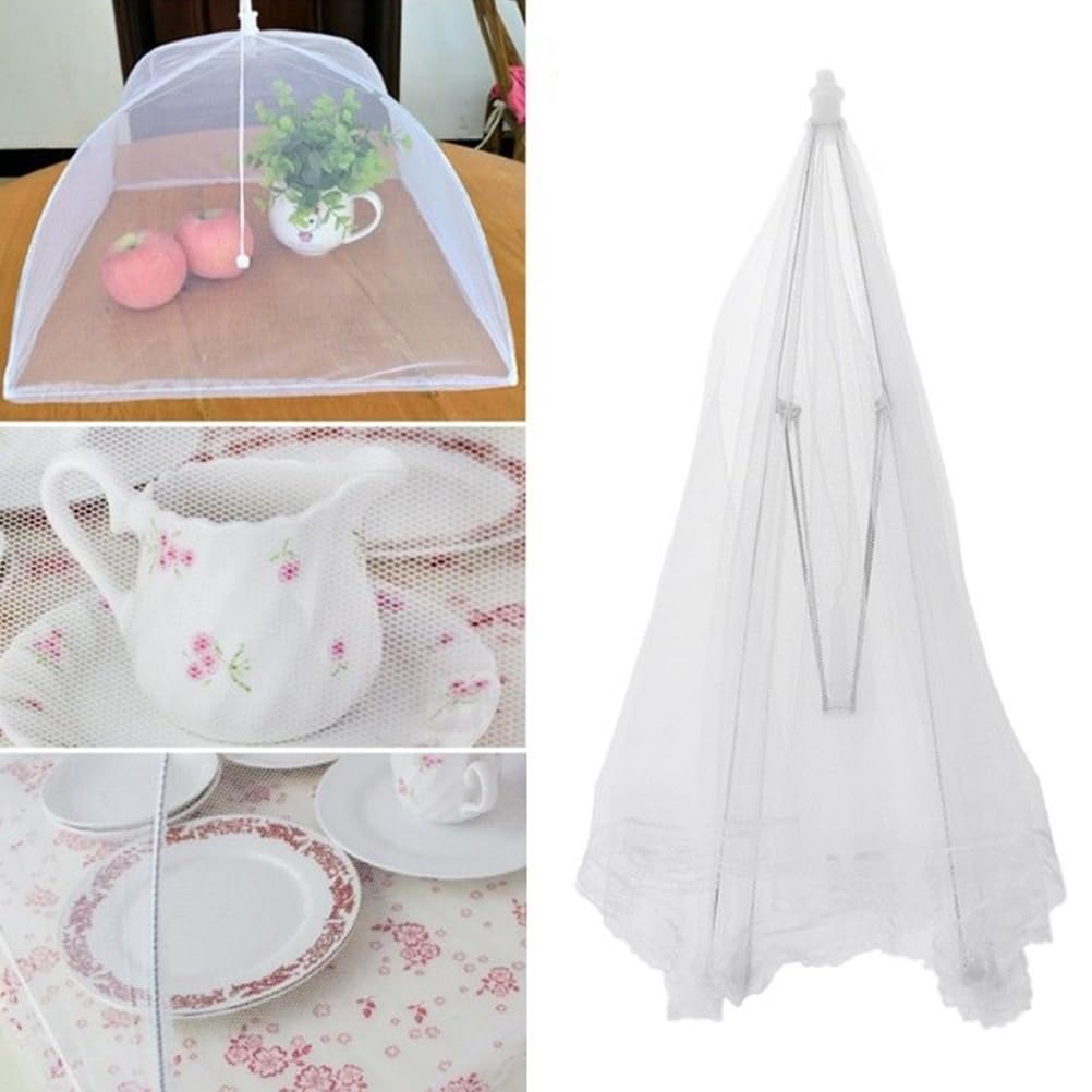 PRETYZOOM 2 Pack 16 Inch White Insulated Food Covers - Mesh Food Protectors for Kitchen, Buffet, Picnic & Outdoor Dining - Keep Food Fresh & Bug-Free