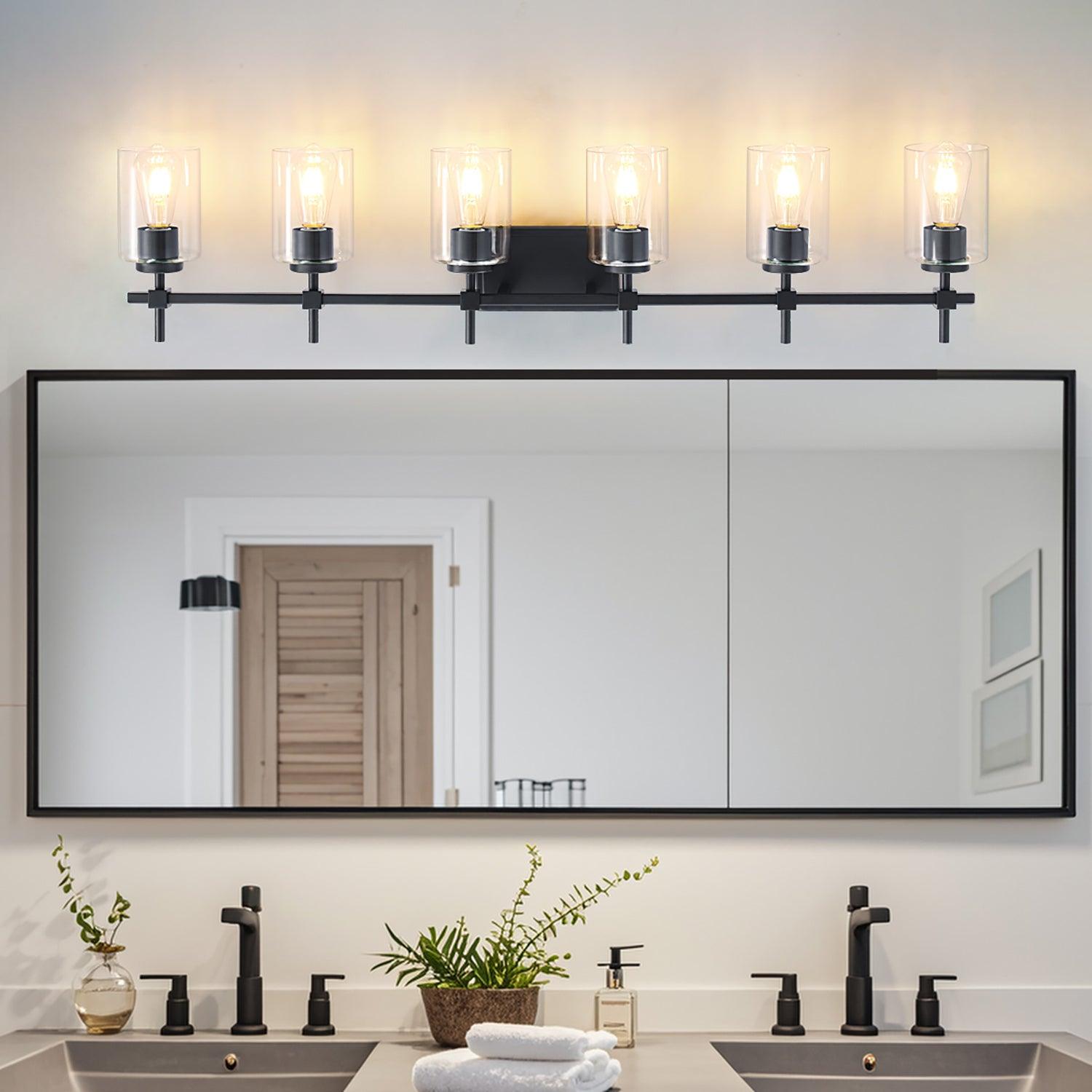 Jasper Modern Clear Glass 6-Light Bathroom Vanity Light Fixture - Elegant Lighting for Bathroom, Powder Room & Dressing Area