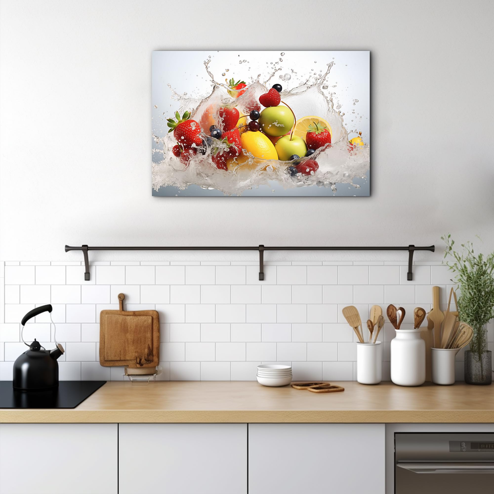 Farmhouse Kitchen Wall Decor - Vibrant Fruit Splash Art Print, Framed Kitchen Pictures 12x18 Inches, Perfect for Dining Room & Country Style Home Decor | Adds Energy to Your Kitchen & Dining Area