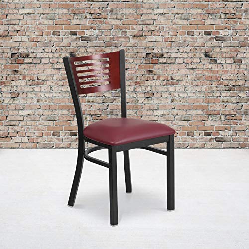 Mahogany Wood Back/Burgundy Vinyl Seat/Black Metal Frame