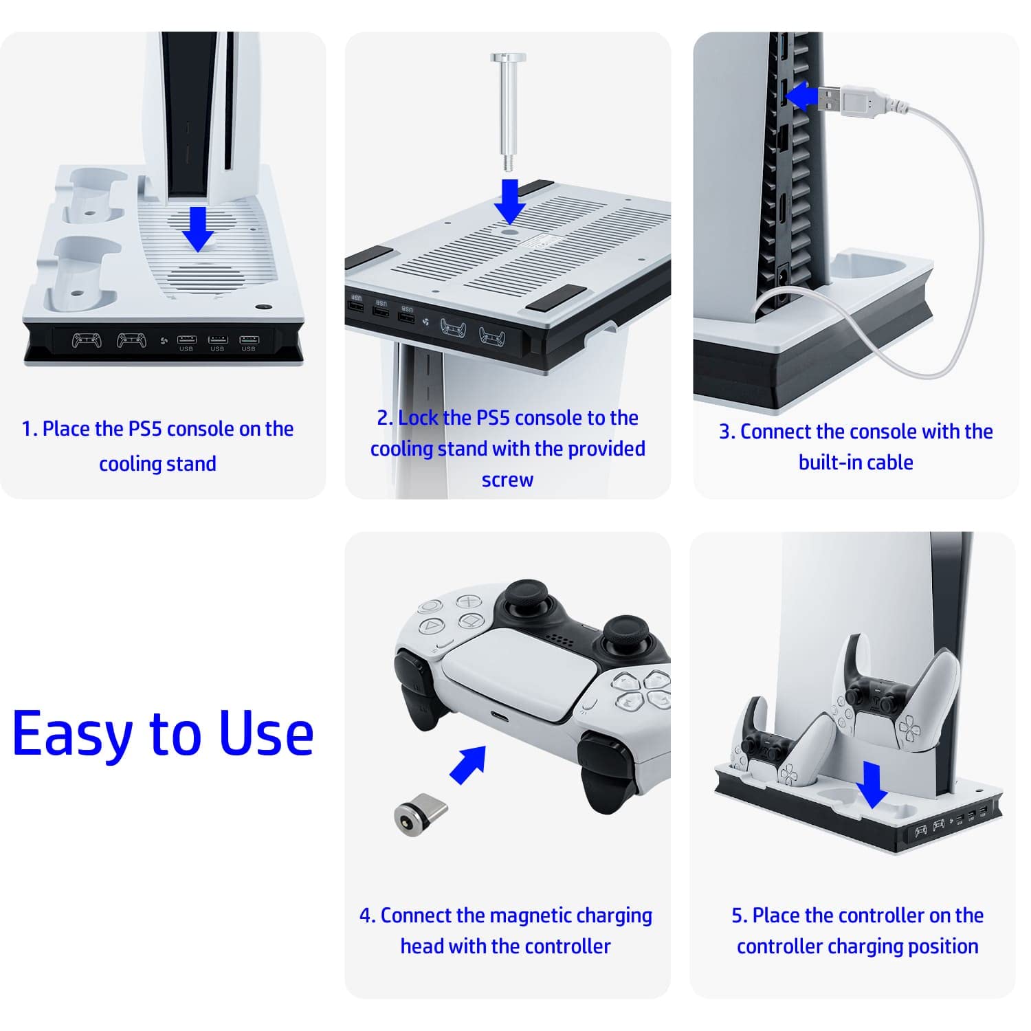 Wigearss PS5 Cooling Fan Stand with Dual Controller Charger - Vertical Charging Station for PS5 Console & Digital Edition (Not PS5 Slim) - Perfect for Gaming Sessions & Console Protection