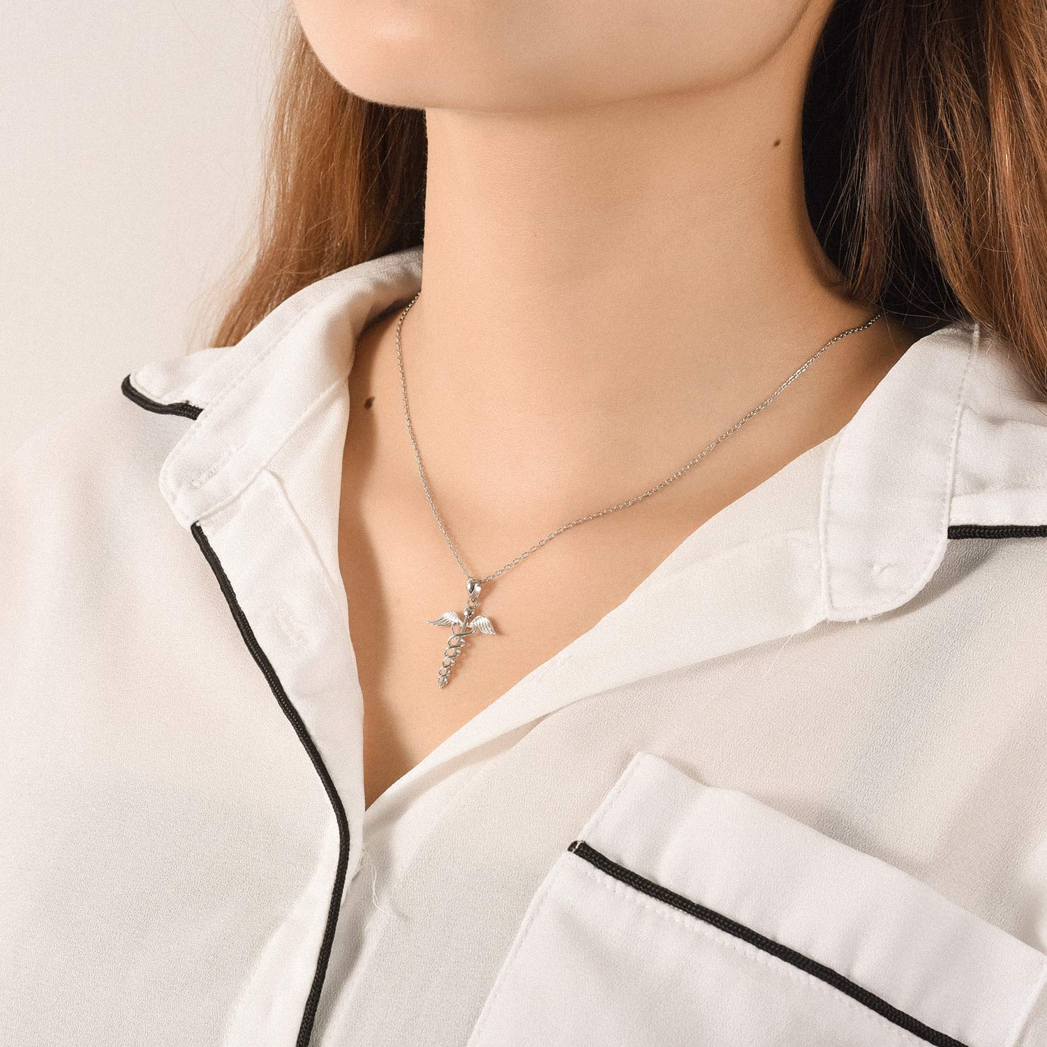 925 Sterling Silver Caduceus Pendant Necklace for Nurses & Doctors - Medical Jewelry Gift for Graduation, Appreciation or Everyday Wear