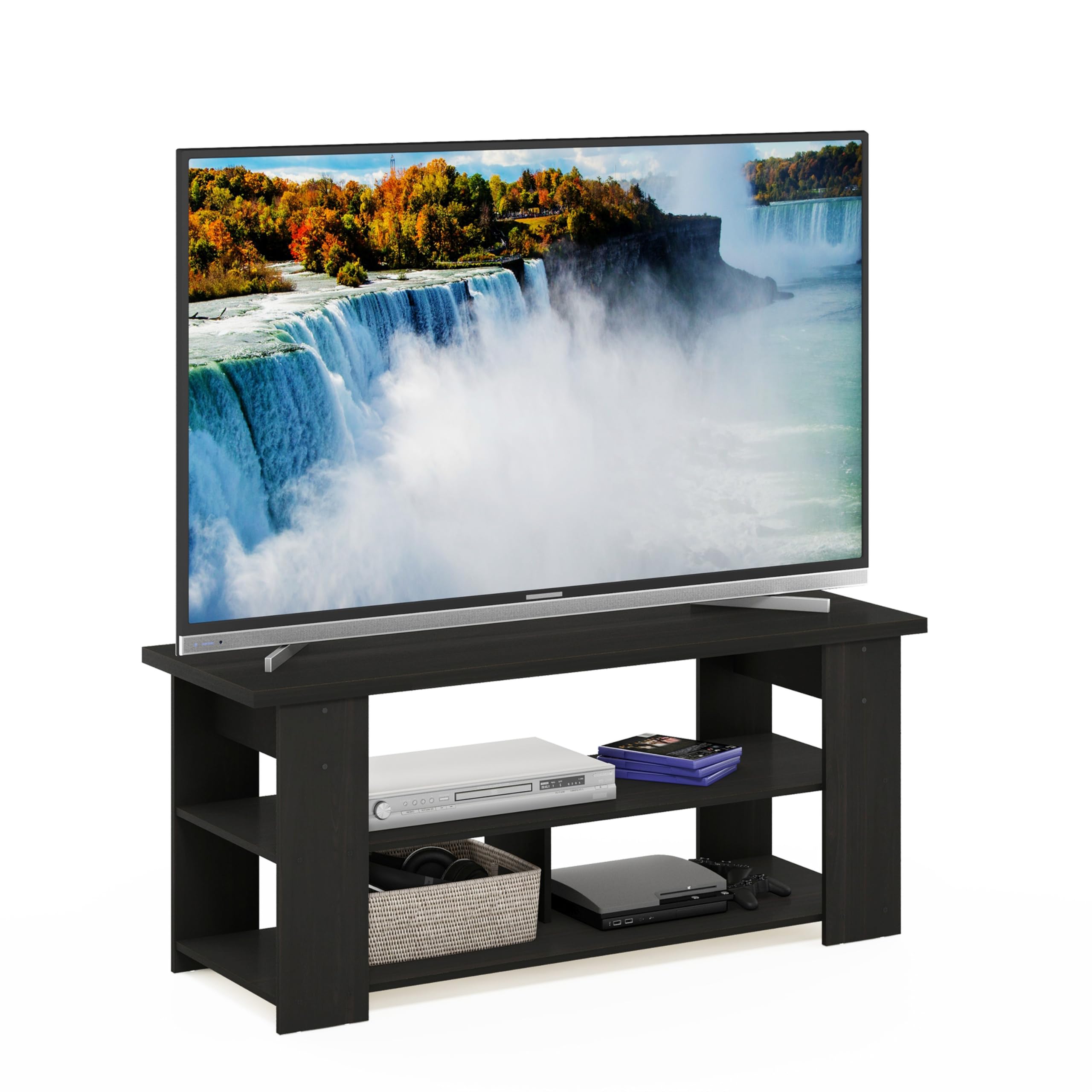 Furinno Jaya TV Stand for Living Room - 50 Inch Entertainment Center in Espresso Finish - Perfect for TV, Gaming Console & Media Storage