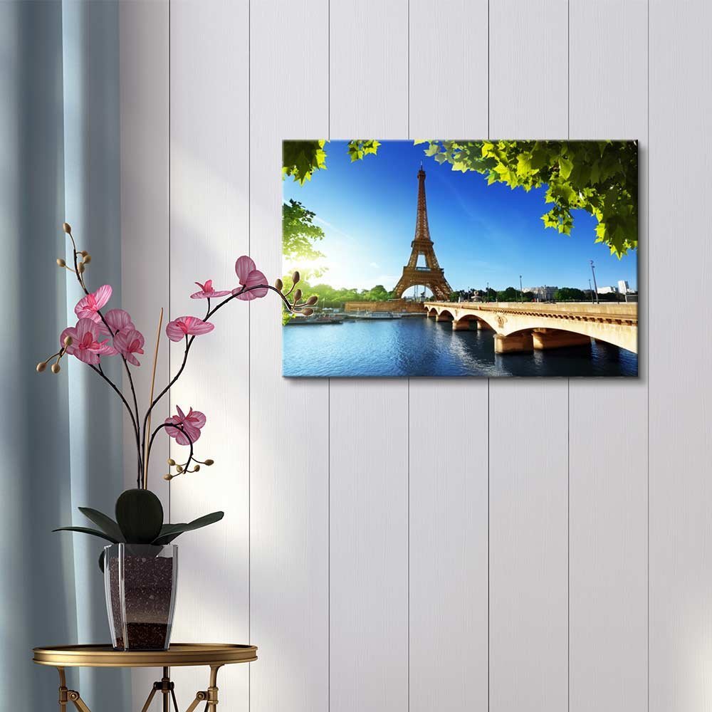 Eiffel Tower Canvas Print - Paris France Wall Art, Blue Sky Landscape, Modern Home Decor | 32x48 Inch Wrapped Canvas Ready to Hang - Perfect for Living Room, Bedroom & Office Decor