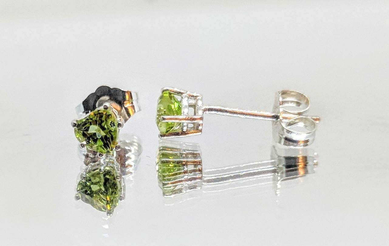 Solid Sterling Silver or 14K White/Yellow/Rose Gold 8mm Heart Peridot Earrings - VVS Eye Clean, August Birthstone Jewelry for Women - Perfect Gift for Anniversary, Birthday & Mother's Day