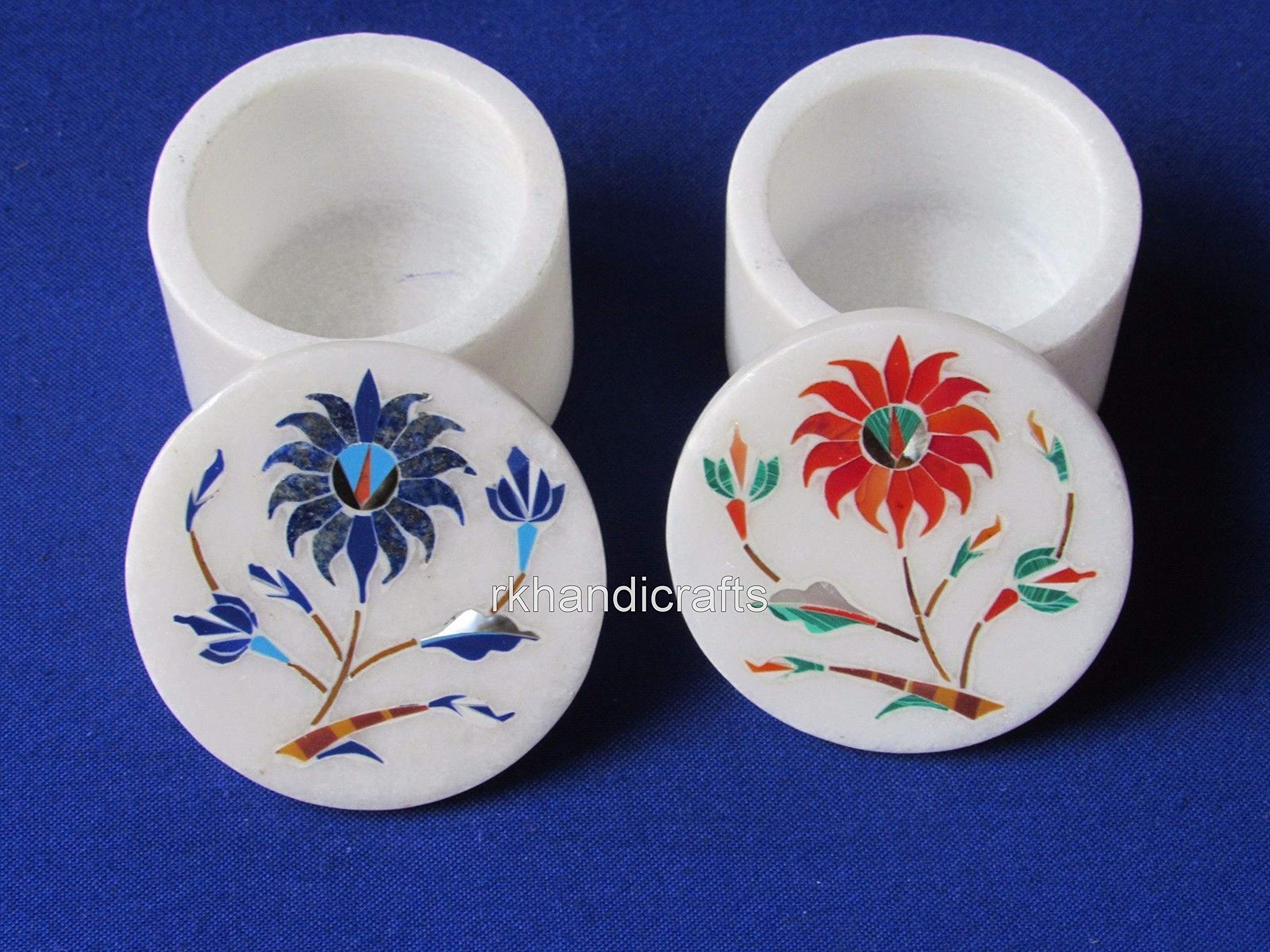 Handmade White Marble Jewelry Box Set of 2 - Exquisite Pietra Dura Art Trinket Boxes for Necklace & Ring Storage | Perfect Gift for Women, Bridal Shower & Home Decor