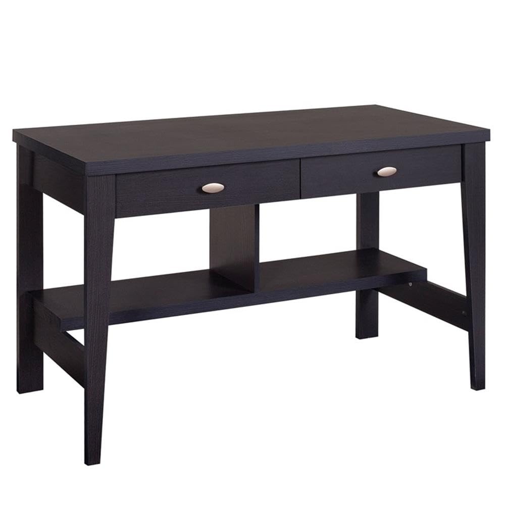 UrbanPro 2-Drawer Engineered Wood Desk with Lower Shelves in Dark Brown - Modern Home Office Furniture for Small Spaces, Study & Work from Home Setup