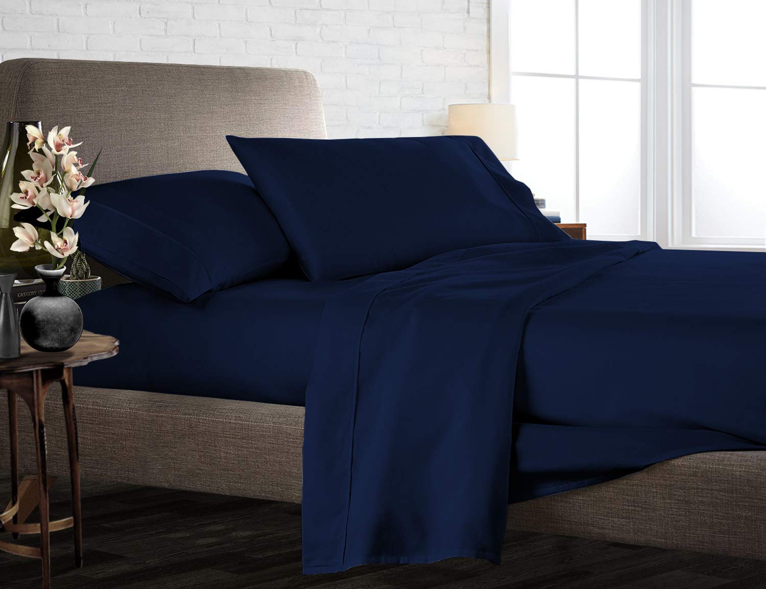 Premium 850-Thread-Count 100% Egyptian Cotton Bed Sheets Set - 4-Piece Full XL Navy Blue Solid Deep Pocket (Fits Mattress Up to 18