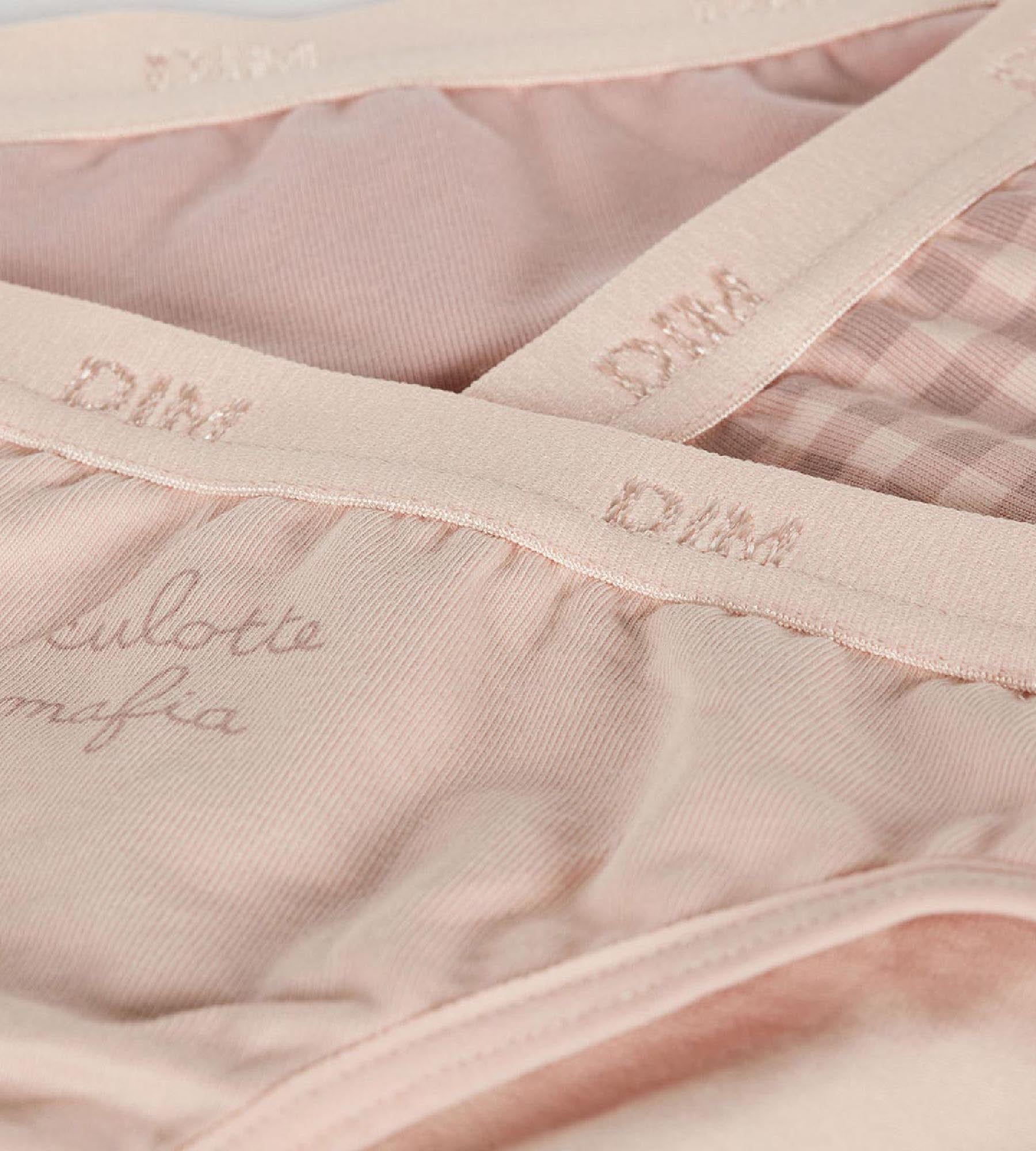 3 Pack Girls Cotton Stretch Underwear - Mauve Gingham Print with Pockets | Soft & Breathable for School, Play & Everyday Comfort