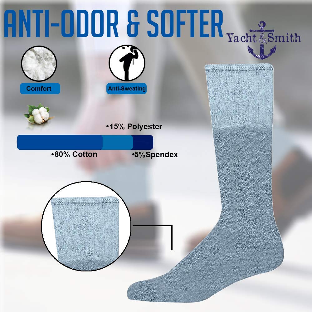 Yacht & Smith 28 Inch Men's Long Cotton Tube Socks - Bulk Wholesale (Size 10-13) for Running, Basketball & Outdoor Sports