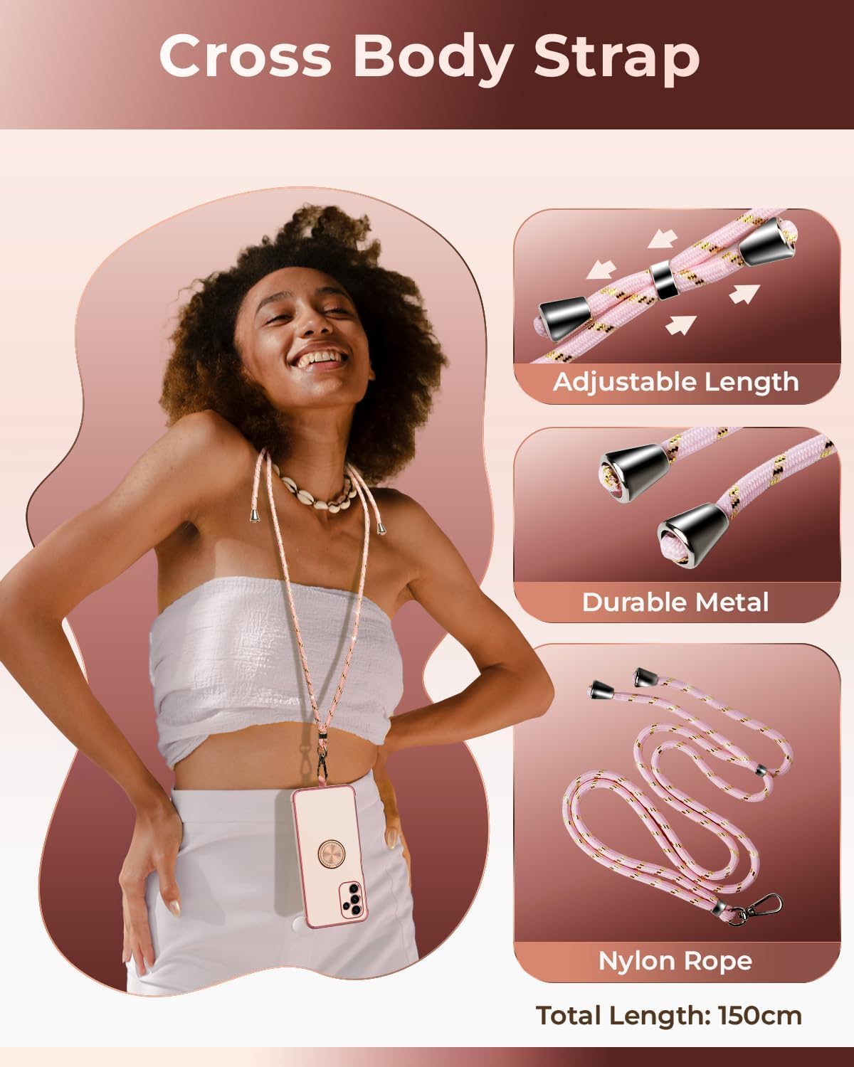 Luxury Electroplated Samsung Galaxy S24 Plus Phone Case with Ring Holder & Lanyard - Shockproof Soft Protective Cover for Women & Girls (Pink) - Perfect for Daily Use, Work, and Travel
