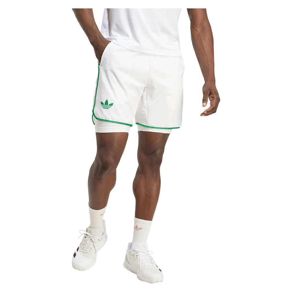 Men's 7 Inch Tennis Shorts with Compression Liner - Breathable White Athletic Shorts for Running, Gym & Sports Training