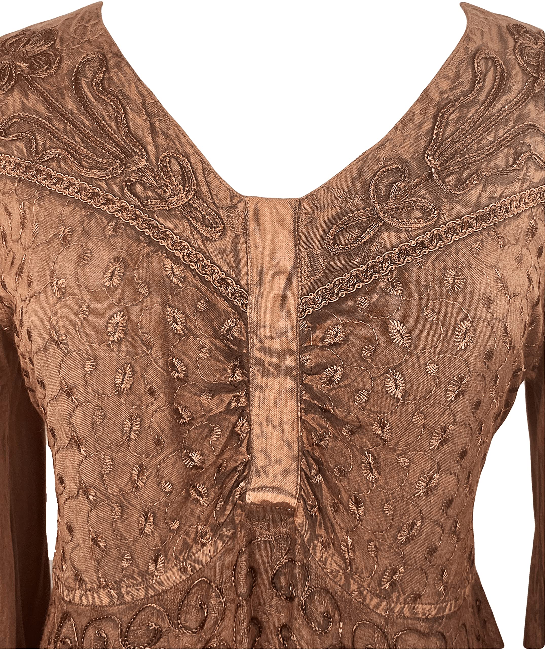 Agan Traders Women's 2025 Spring Bohemian Medieval Renaissance Embroidered Bell Sleeve Flared Calf-Length Dress Gown - Perfect for Renaissance Fairs, Themed Parties & Boho Fashion Events
