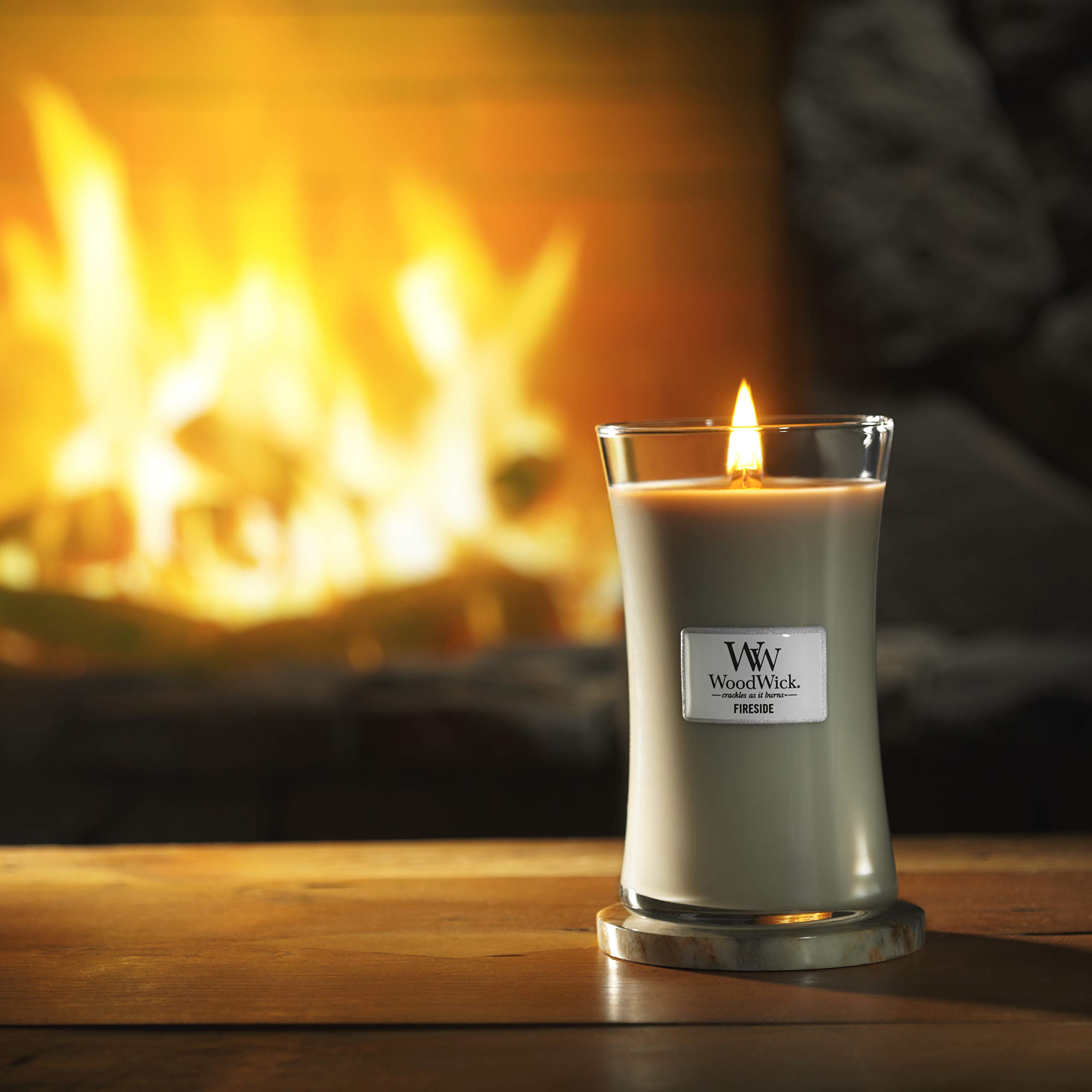 WoodWick Scented Candle with Crackling Wick - Fireside Large Hourglass Candle, Long Lasting 130 Hours Burn Time, Natural Soy Wax, Christmas Gift for Women - Perfect for Relaxation, Home Decor & Cozy Evenings by the Fireplace