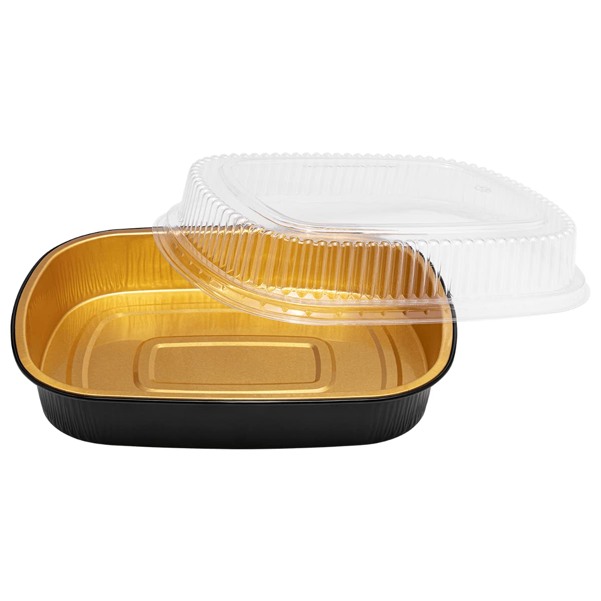 72 oz Black & Gold Aluminum Pans with Clear Lids - Oven & Grill Safe (50 Count) - Perfect for Baking, Roasting & Meal Prep - AF-TOP72-COMBO