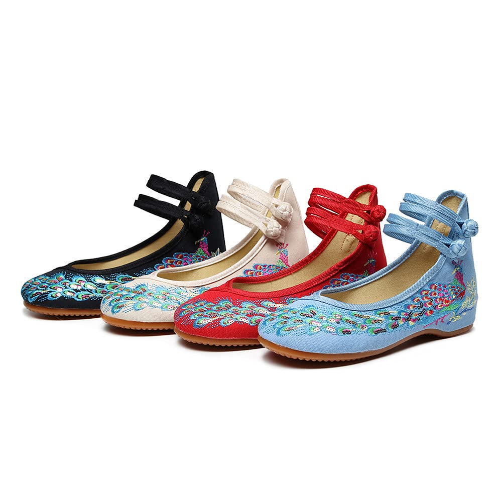 BININBOX Women's Traditional Chinese Embroidery Flats - Handmade Flower Embroidered Mary Jane Shoes for Cheongsam & Qipao - Perfect for Weddings, Tea Ceremonies, and Cultural Events