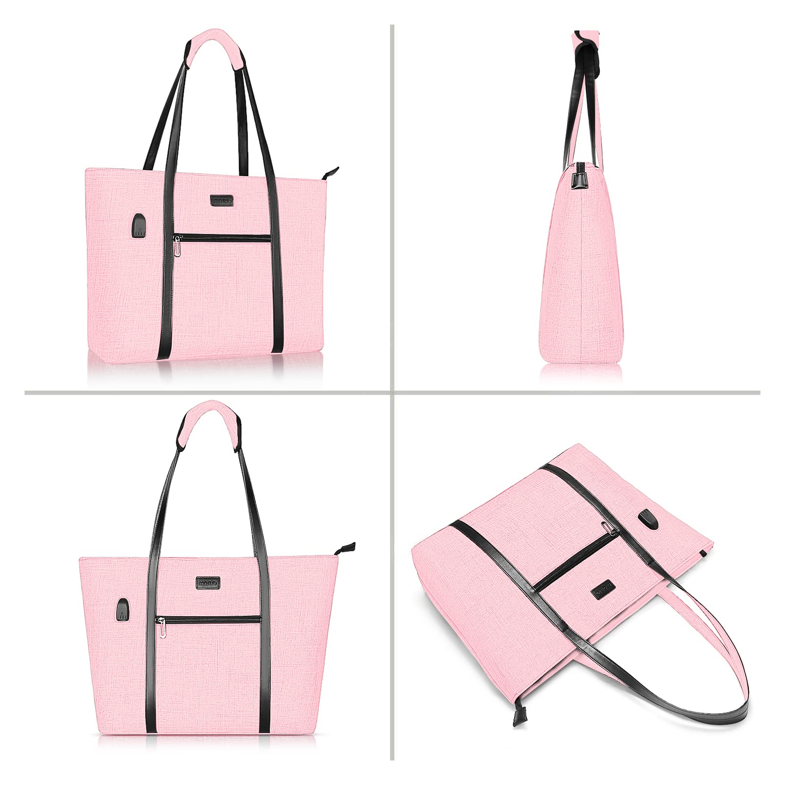 MOSISO 17-17.3 Inch Laptop Tote Bag for Women - USB Charging Port, Compatible with MacBook & Chromebook, Work Travel Business Computer Bag with Small Purse (Pink) - Perfect for Office, Commuting & Business Trips