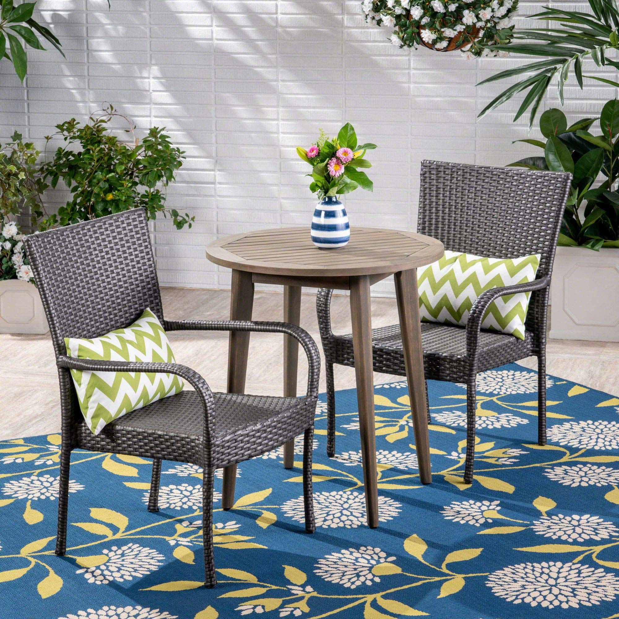 3-Piece Gray Contemporary Wicker Round Outdoor Patio Bistro Set - 35.25