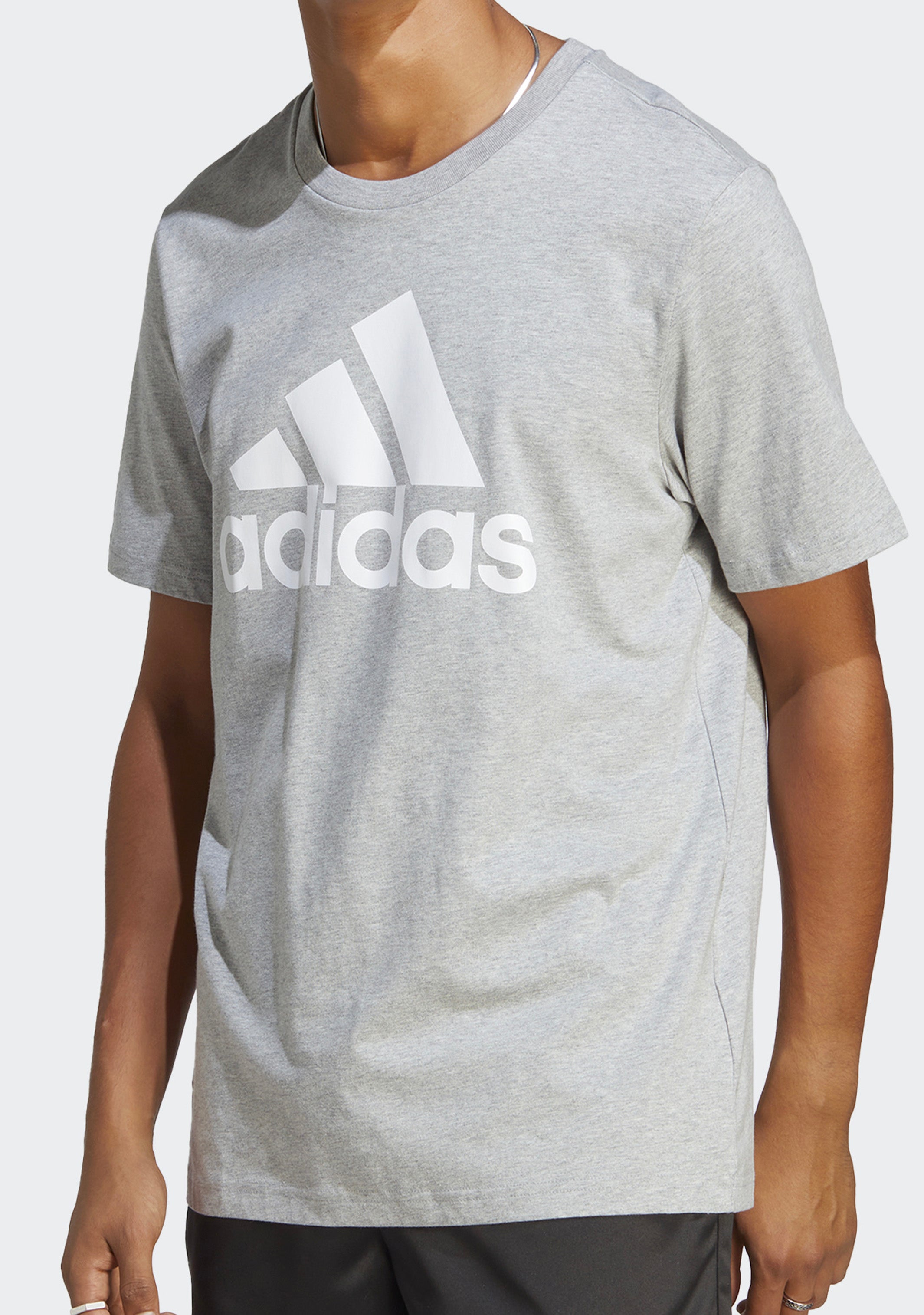 Adidas Men's Essentials Big Logo T-Shirt - Grey Cotton Jersey Tee for Casual Wear, Gym & Everyday Comfort