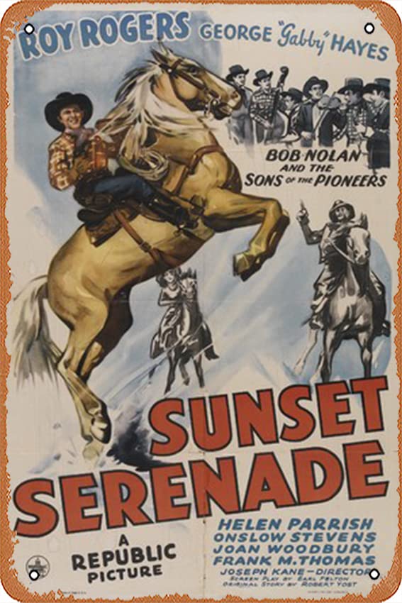 Vintage Sunset Serenade Movie Poster Metal Tin Sign - 12x8 Inch Retro Wall Art for Home, Bar & Cafe Decor - Perfect for Living Room, Man Cave or Coffee Shop Aesthetic