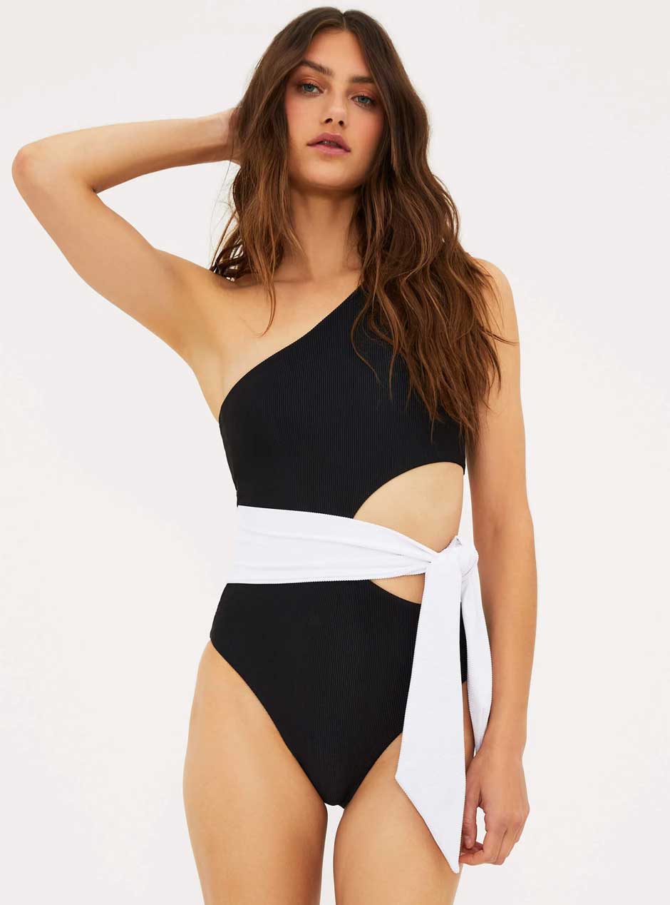 Beach Riot Women's Carlie One Piece Asymmetrical Swimsuit - Black | Sexy High Cut Bathing Suit for Pool, Beach & Vacation | Tummy Control Swimwear for Women